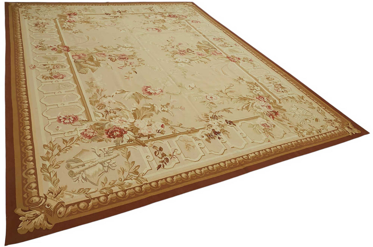 Sivemi Düz Kahverengi Halı Klasik Çiçekli Aubusson 279x366 cm 47410 – genel görünüm