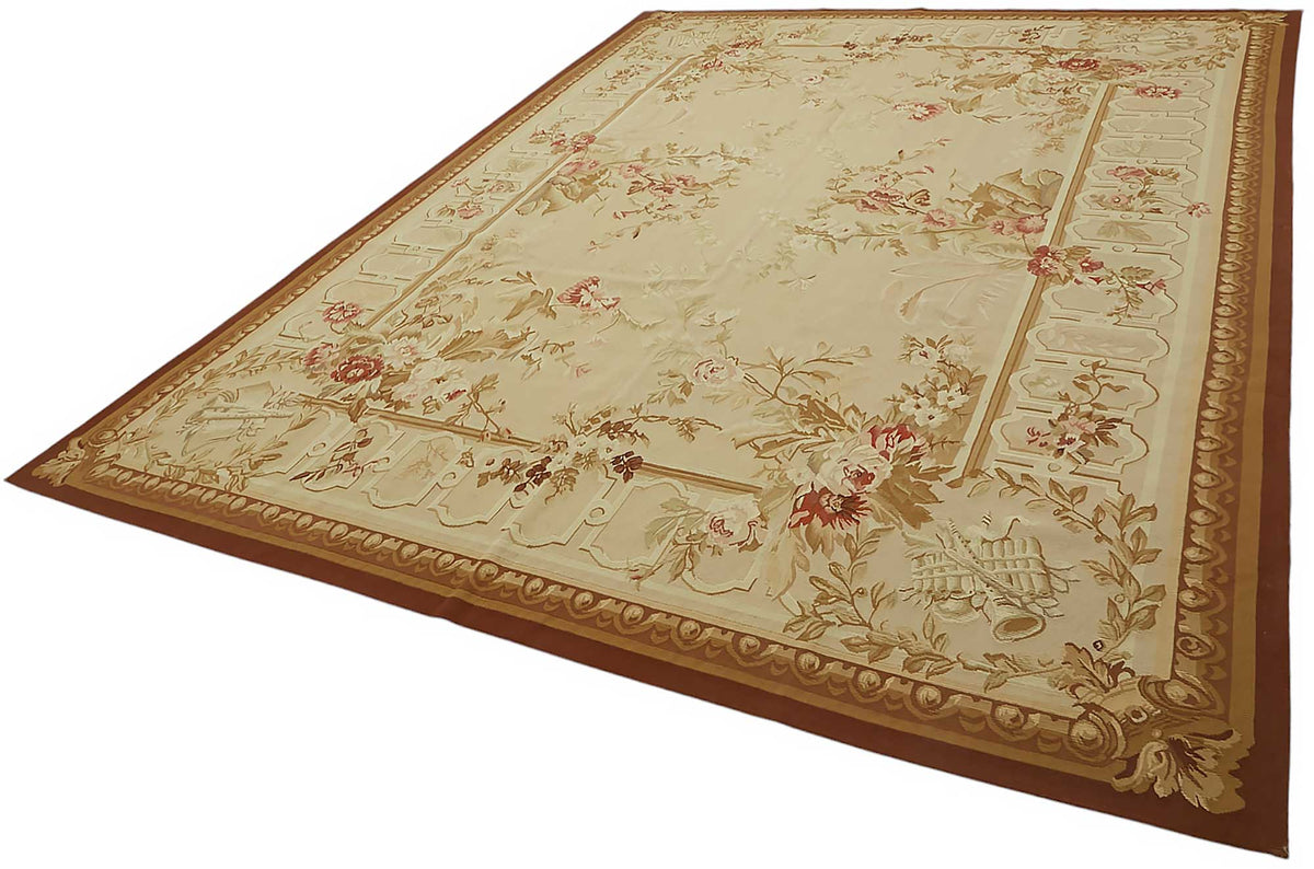 Sivemi Düz Kahverengi Halı Klasik Çiçekli Aubusson 279x366 cm 47410 – doku yakın çekim