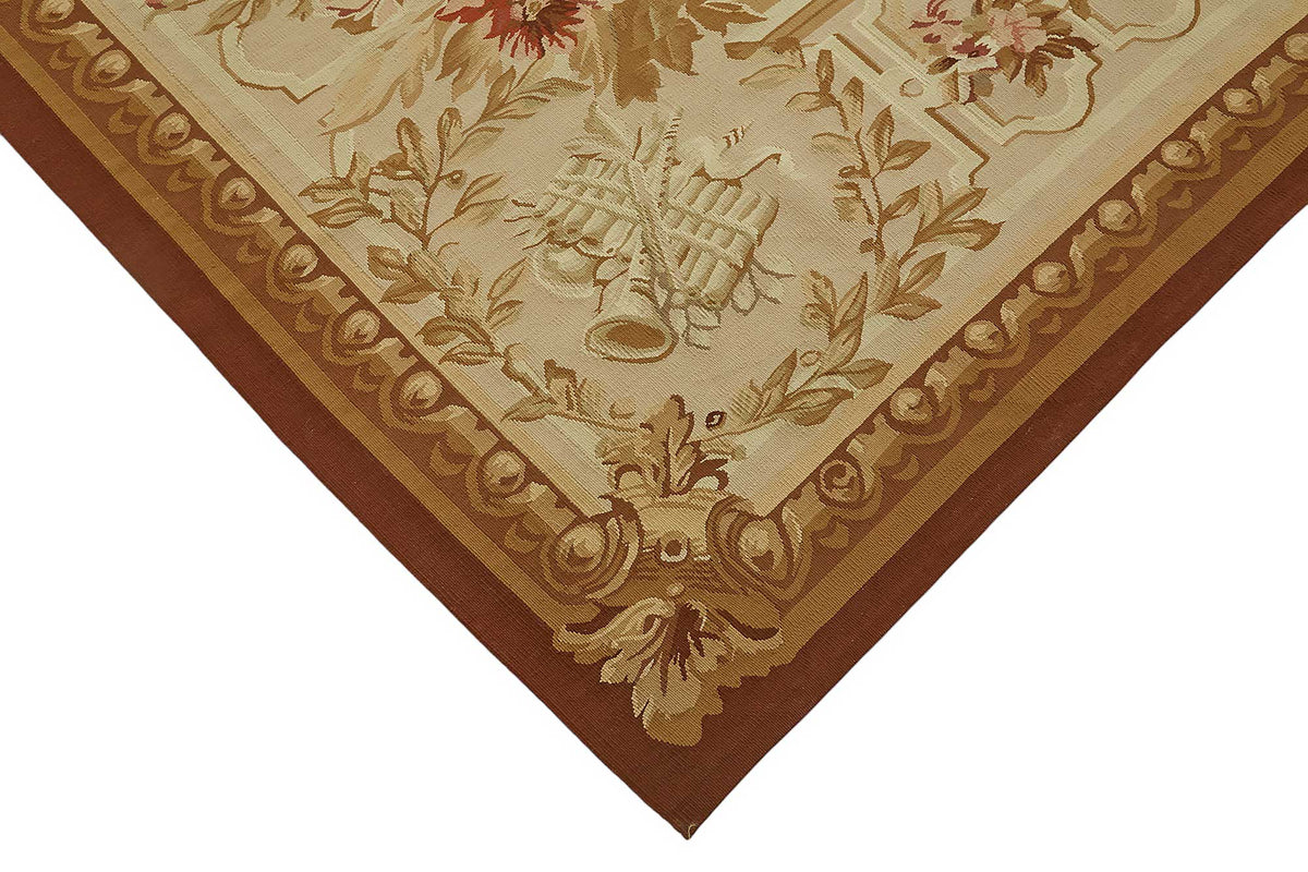 Sivemi Düz Kahverengi Halı Klasik Çiçekli Aubusson 279x366 cm 47410 – detay görünümü