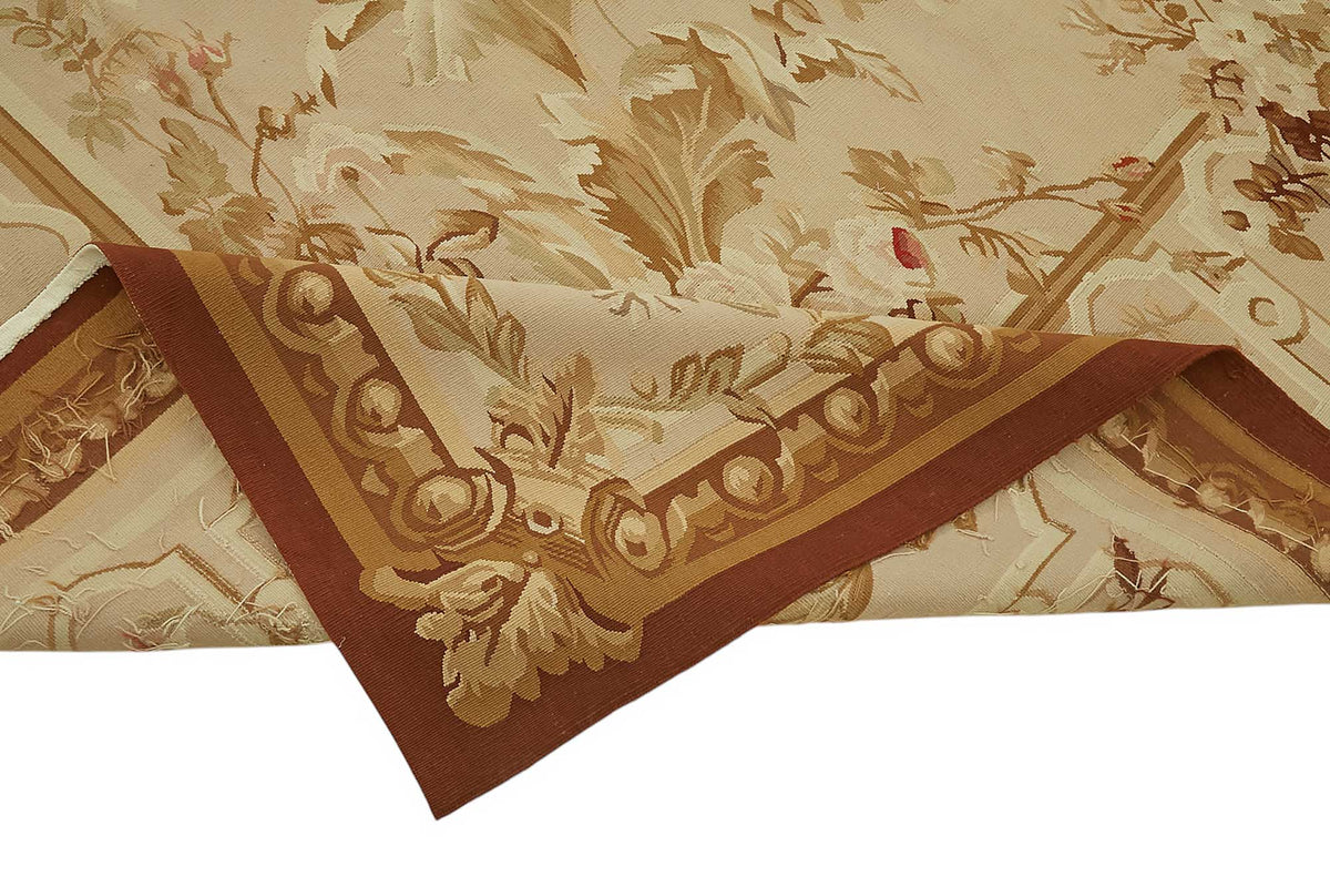 Sivemi Düz Kahverengi Halı Klasik Çiçekli Aubusson 279x366 cm 47410 – kenar detayı