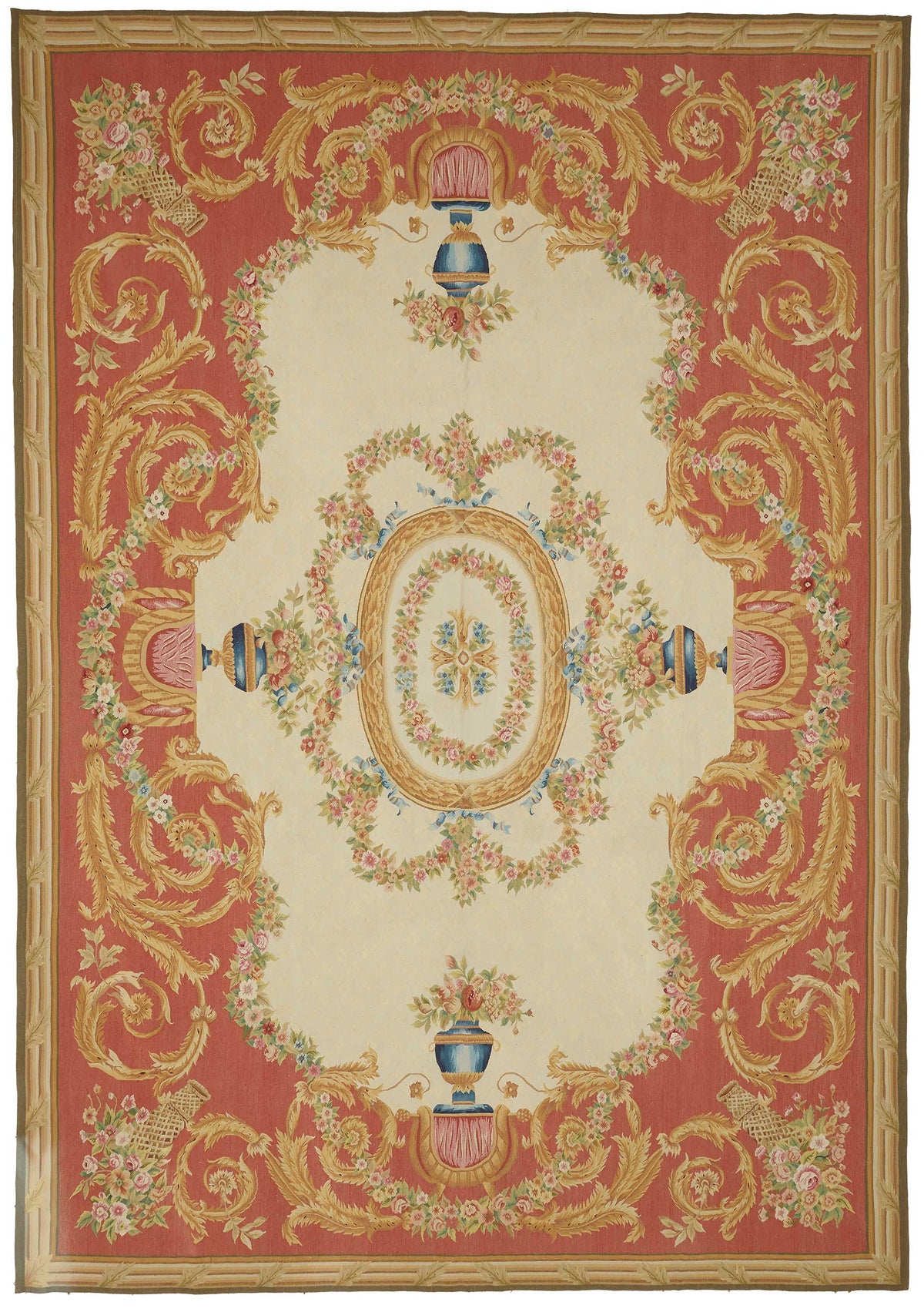 Sivemi Çiçek Desenli Kırmızı ve Bej Vintage Halı 298x431 cm