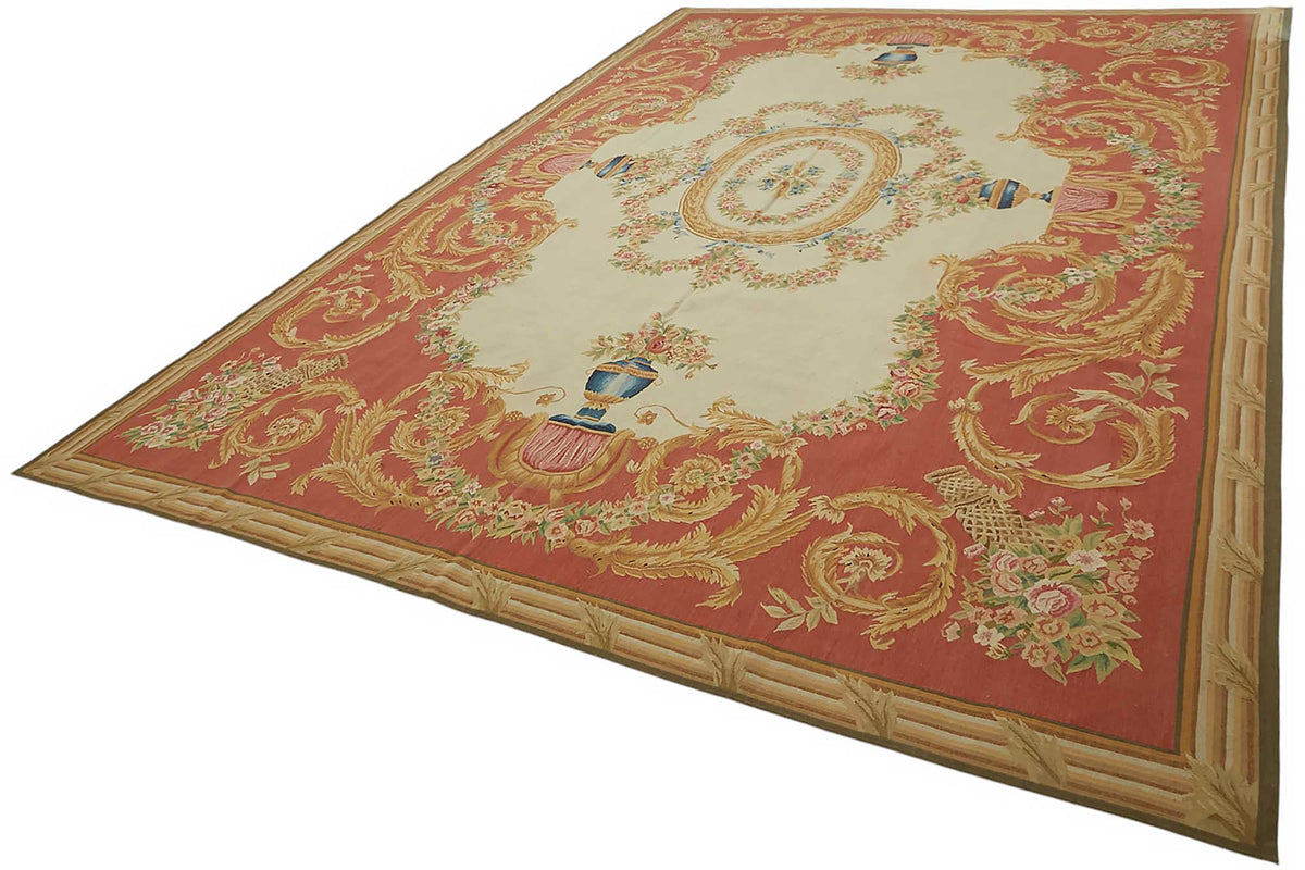 Sivemi Çiçek Desenli Kırmızı ve Bej Vintage Halı 298x431 cm – doku yakın çekim