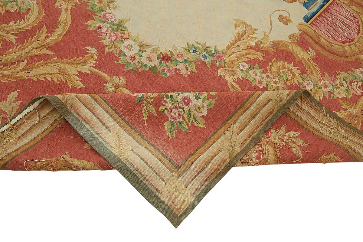 Sivemi Çiçek Desenli Kırmızı ve Bej Vintage Halı 298x431 cm – kenar detayı
