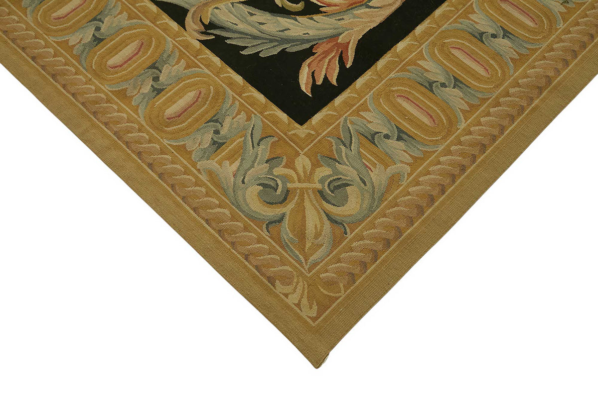 Sivemi Aubusson Siyah Gold Madalyon Göbekli El Dokuma Halı 370x446 cm – detay görünümü