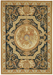 Sivemi Lacivert Bej Madalyon Desenli Yün El Dokuma Halı 304x433 cm