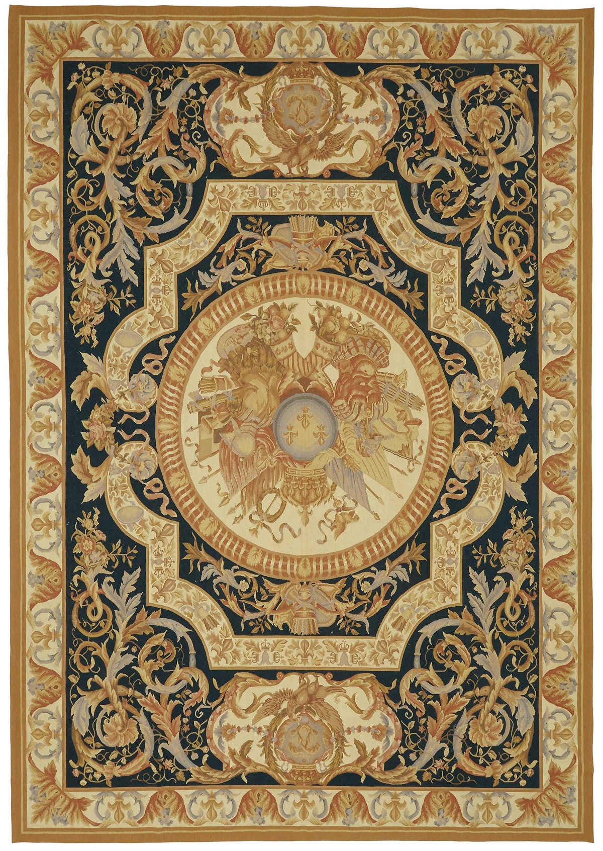 Sivemi Lacivert Bej Madalyon Desenli Yün El Dokuma Halı 304x433 cm