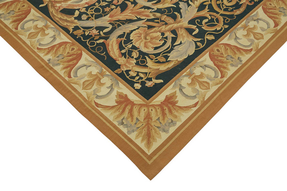 Sivemi Lacivert Bej Madalyon Desenli Yün El Dokuma Halı 304x433 cm – detay görünümü