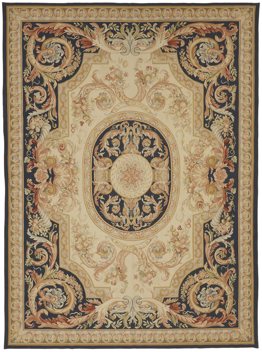 Sivemi Lacivert Bej Madalyon Desenli Klasik El Dokuma Halı 272x368 cm