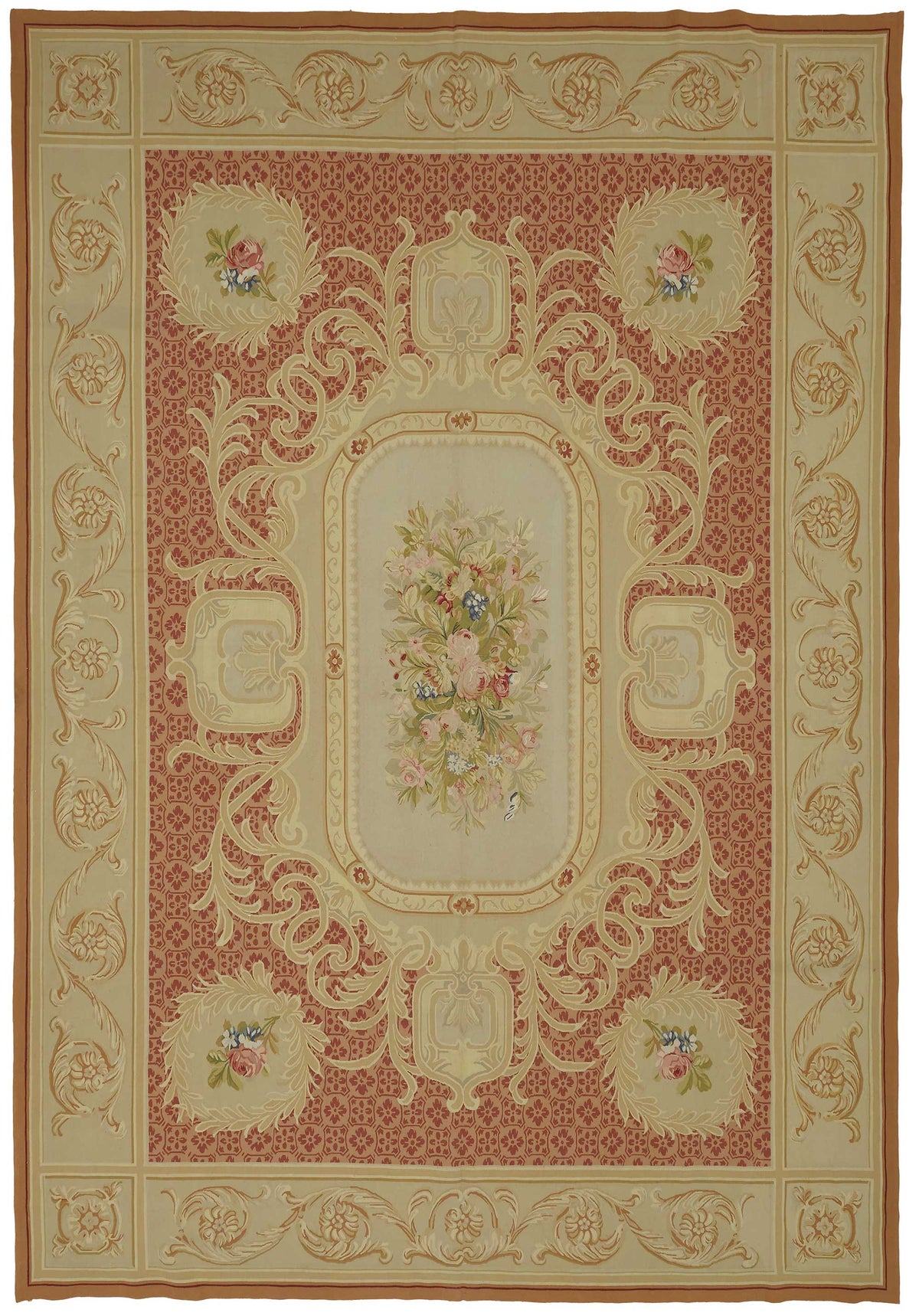 Sivemi Bej Kırmızı Çiçek Desenli Klasik El Dokuma Halı 295x431 cm
