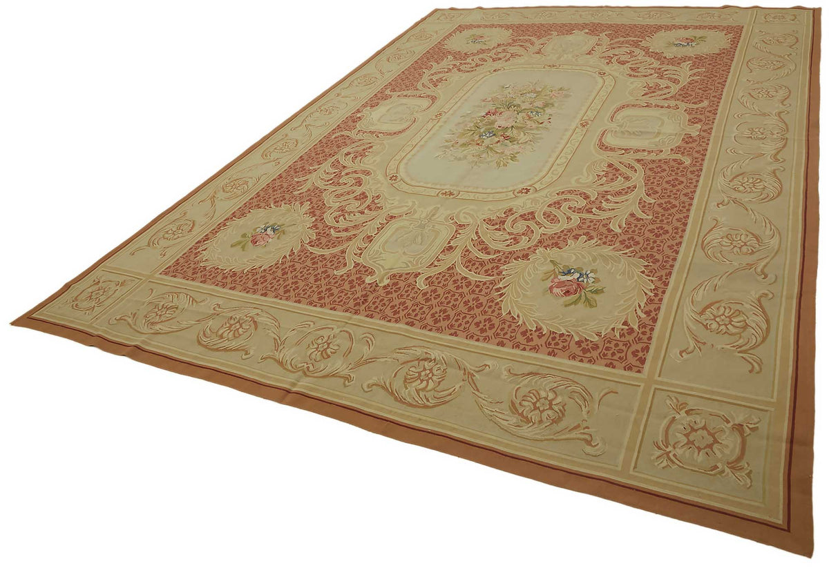 Sivemi Bej Kırmızı Çiçek Desenli Klasik El Dokuma Halı 295x431 cm – doku yakın çekim