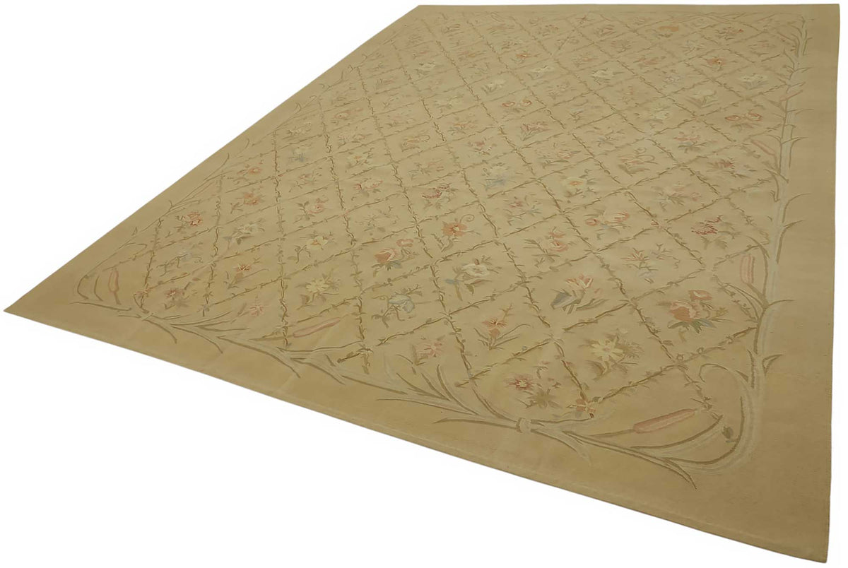 Sivemi Vintage Bej Krem Geometrik Desenli El Dokuma Halı 272x360 cm – doku yakın çekim