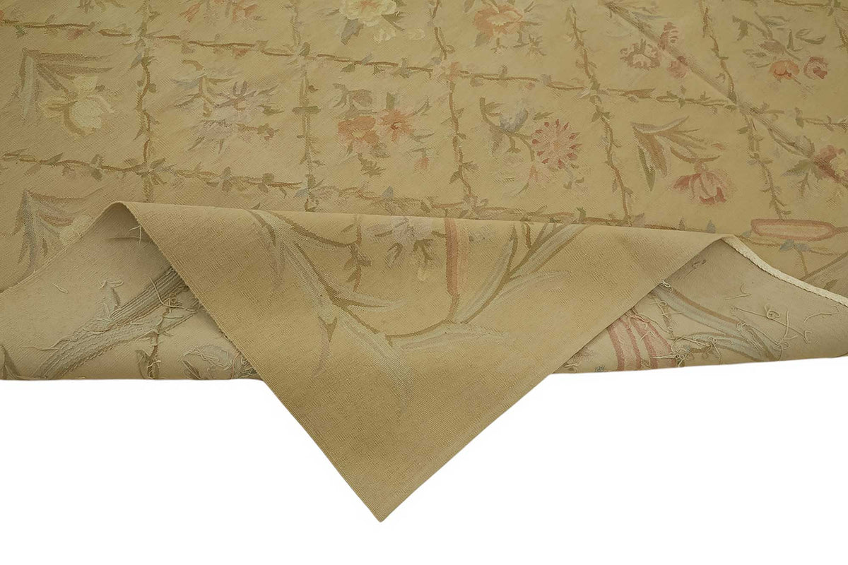 Sivemi Vintage Bej Krem Geometrik Desenli El Dokuma Halı 272x360 cm – kenar detayı