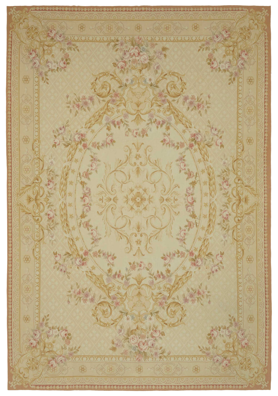 Sivemi Açık Pembe ve Gold Çiçek Desenli El Dokuma Halı 301x440 cm