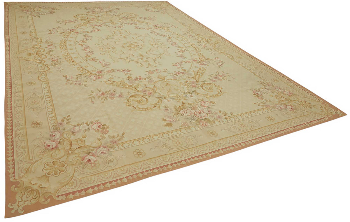 Sivemi Açık Pembe ve Gold Çiçek Desenli El Dokuma Halı 301x440 cm – genel görünüm