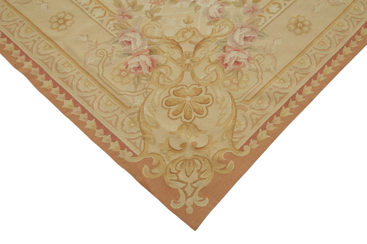 Sivemi Açık Pembe ve Gold Çiçek Desenli El Dokuma Halı 301x440 cm – detay görünümü