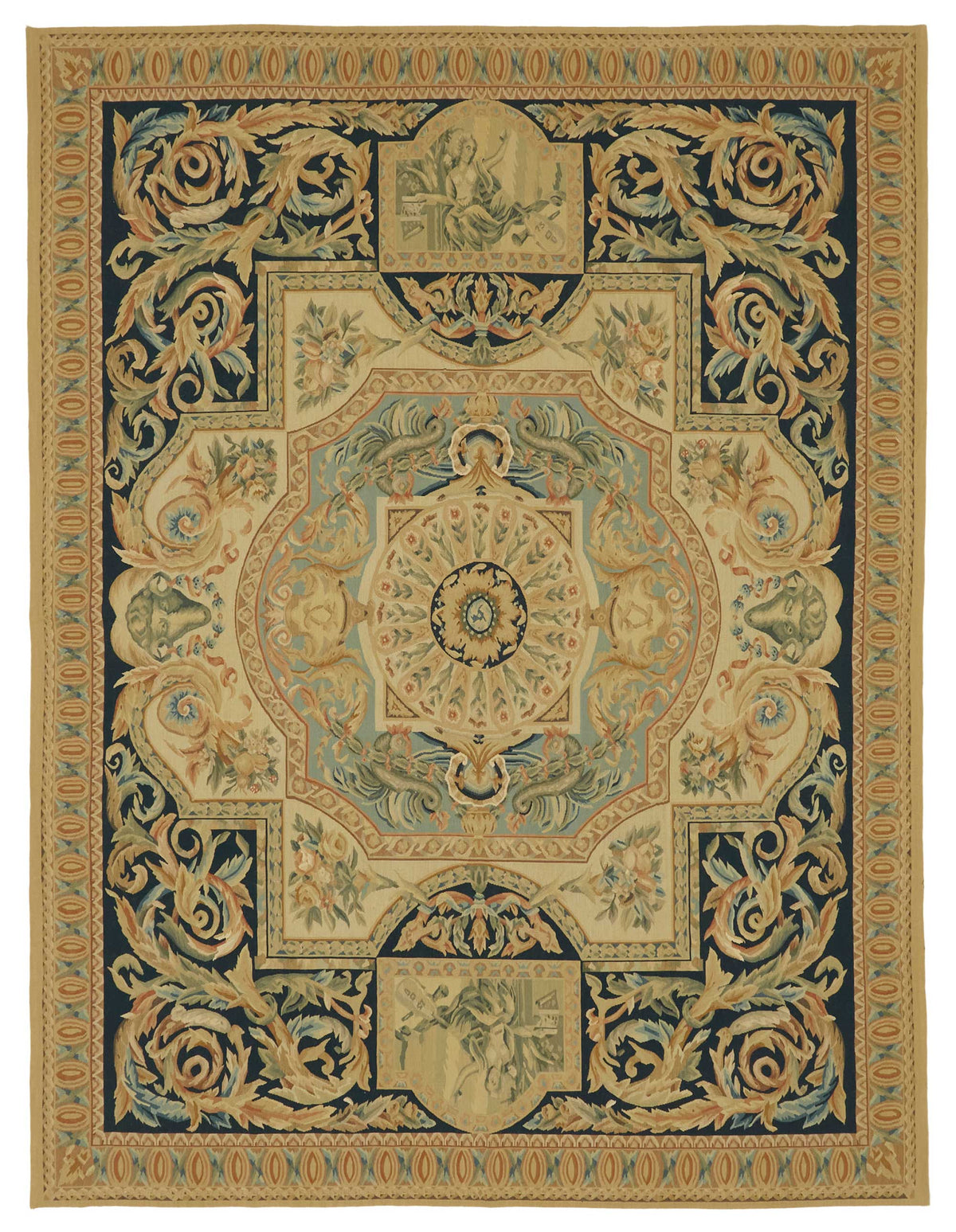 Sivemi Aubusson Bej Lacivert Kareli El Dokuma Halı 240x312 cm 47423