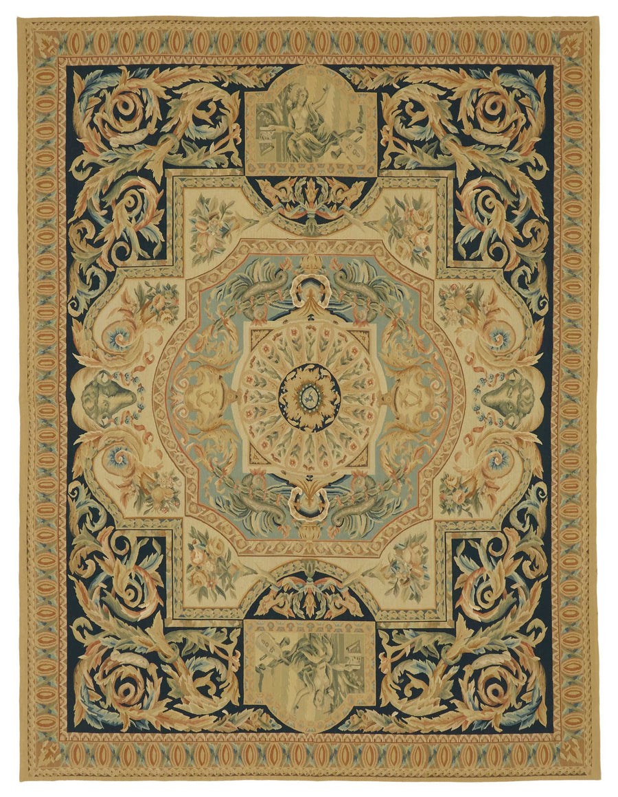 Sivemi Aubusson Bej Lacivert Kareli El Dokuma Halı 240x312 cm 47423
