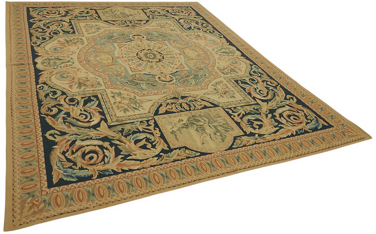 Sivemi Aubusson Bej Lacivert Kareli El Dokuma Halı 240x312 cm 47423 – genel görünüm