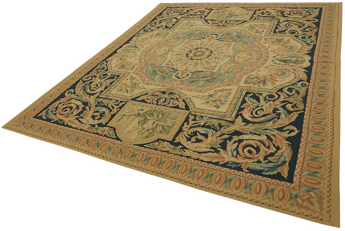 Sivemi Aubusson Bej Lacivert Kareli El Dokuma Halı 240x312 cm 47423 – doku yakın çekim
