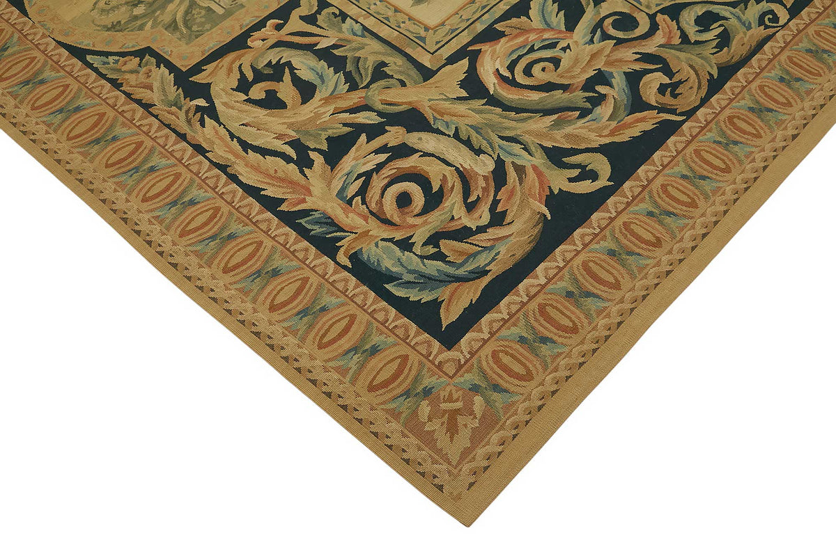 Sivemi Aubusson Bej Lacivert Kareli El Dokuma Halı 240x312 cm 47423 – detay görünümü