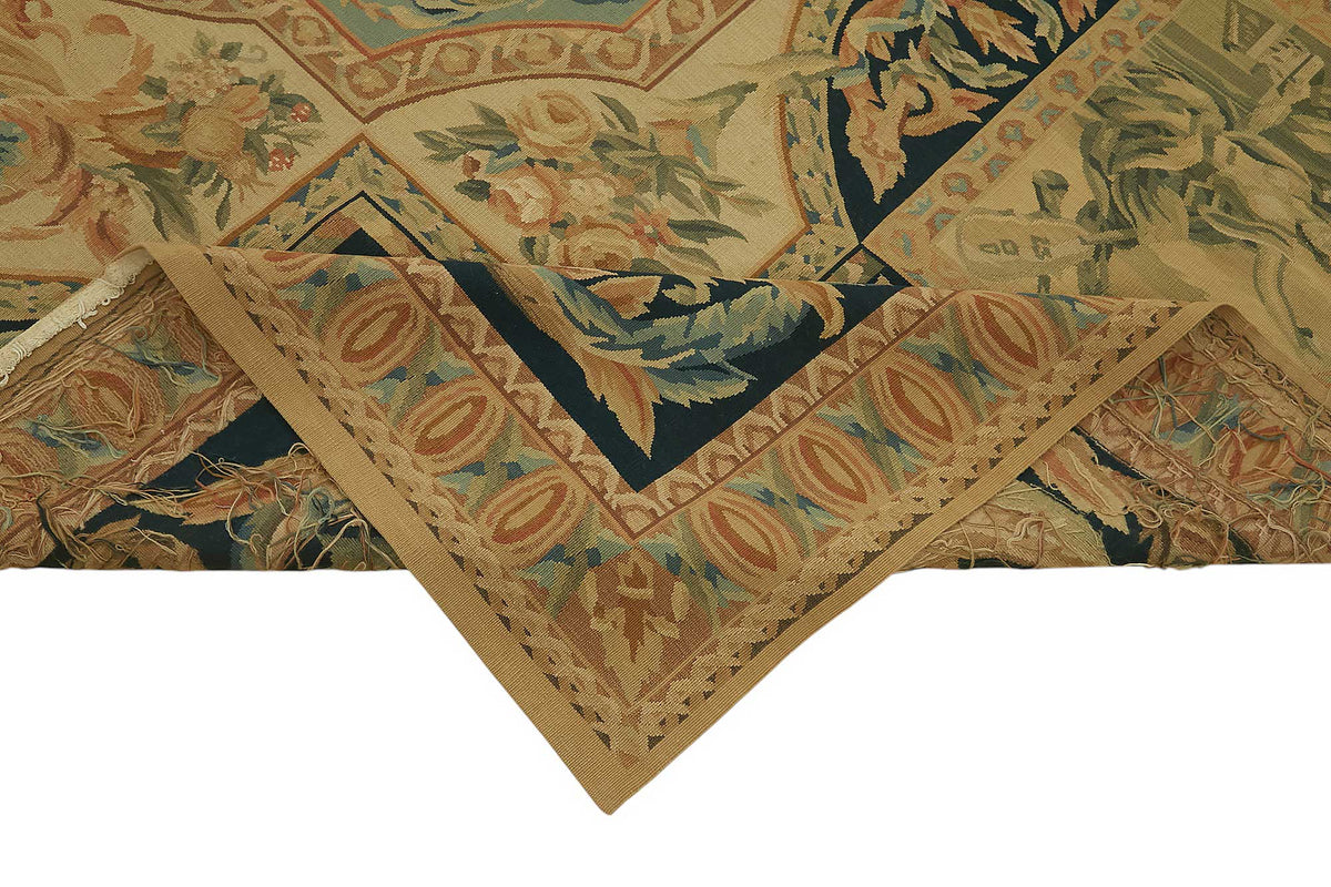 Sivemi Aubusson Bej Lacivert Kareli El Dokuma Halı 240x312 cm 47423 – kenar detayı