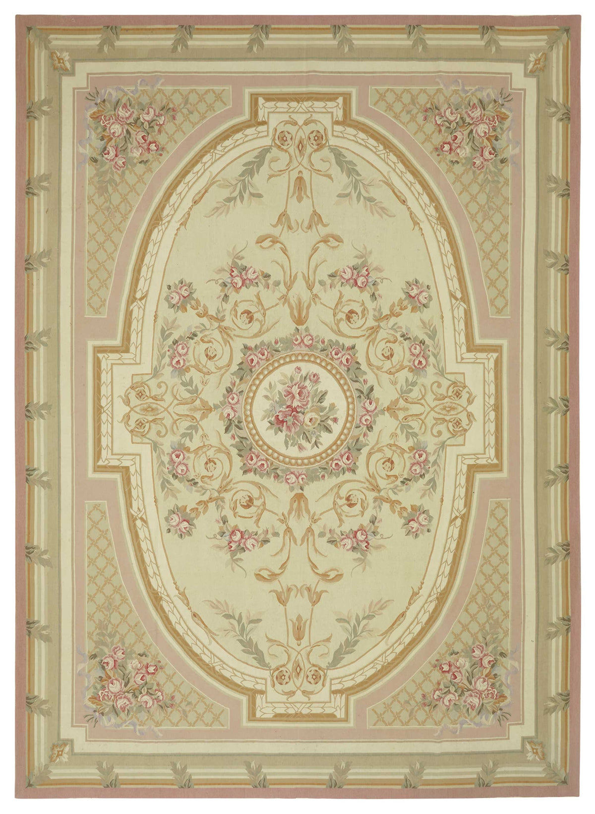 Sivemi Krem Pembe Çiçek Desenli Klasik El Dokuma Halı 307x429 cm