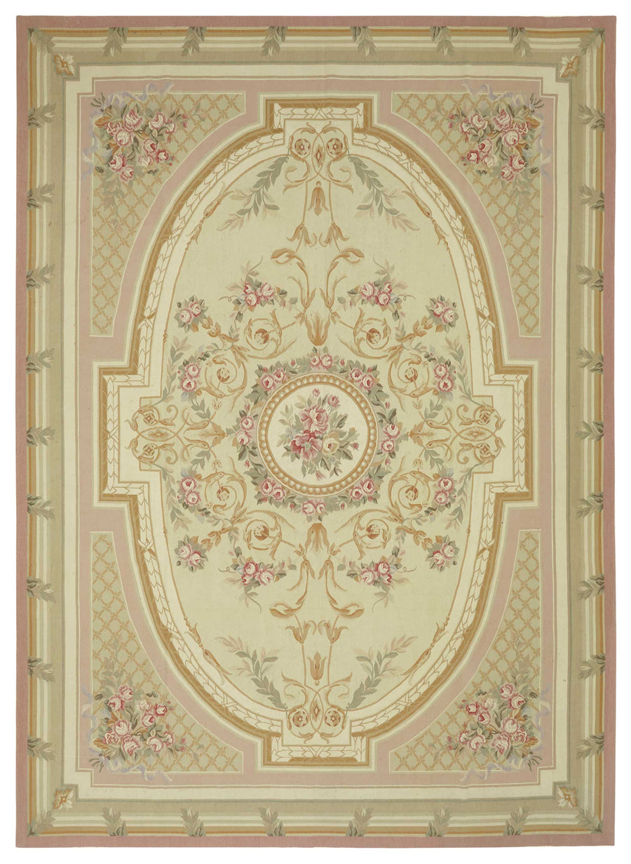 Sivemi Krem Pembe Çiçek Desenli Klasik El Dokuma Halı 307x429 cm