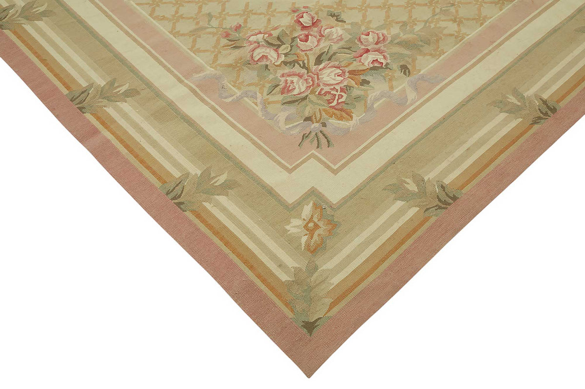 Sivemi Krem Pembe Çiçek Desenli Klasik El Dokuma Halı 307x429 cm – detay görünümü