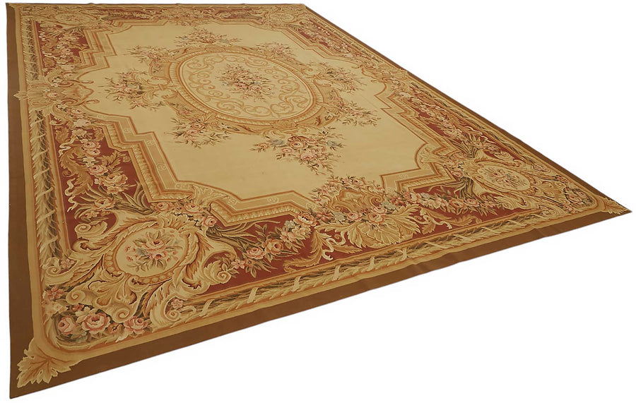 Sivemi Çiçek Desenli Bordo Bej Aubusson El Dokuma Halı 300x428 cm – genel görünüm