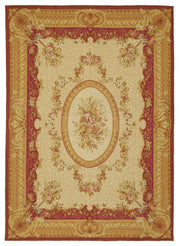 Sivemi Çiçek Desenli Bej Kırmızı Aubusson El Dokuma Halı 270x380 cm