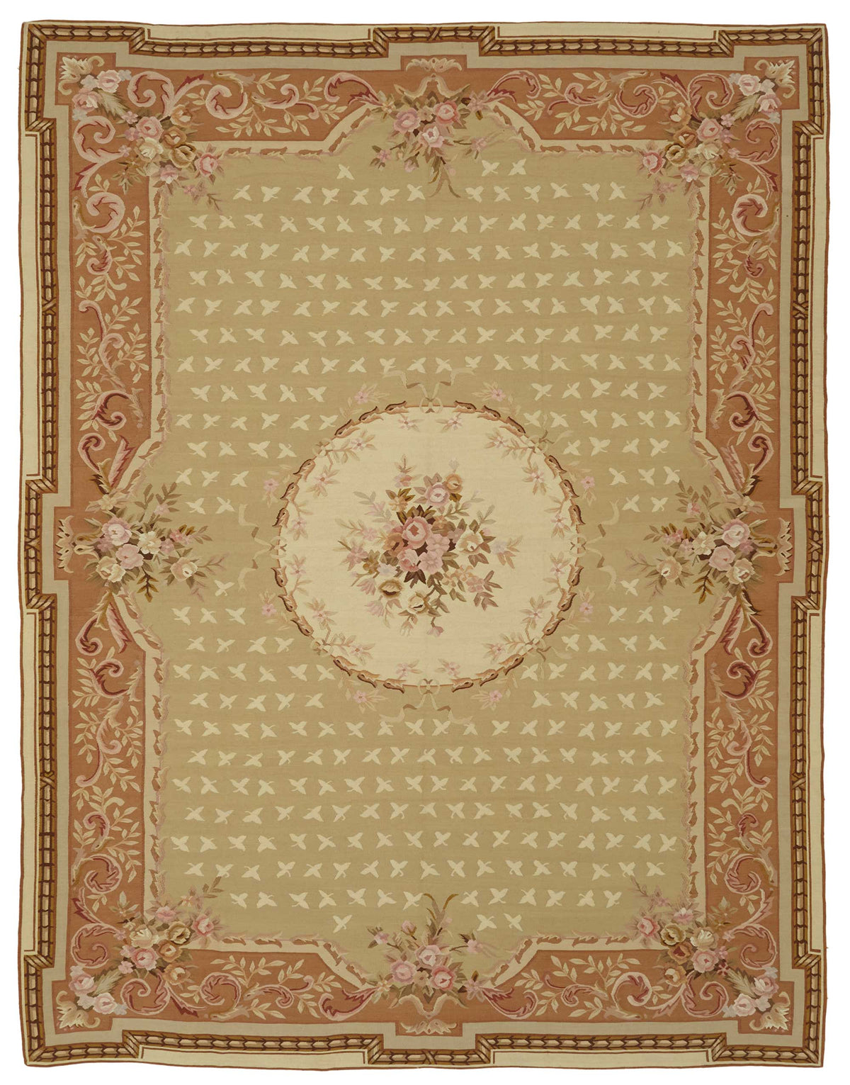 Sivemi Çiçek Desenli Bej Kahverengi Vintage Halı 272x348 cm 47428