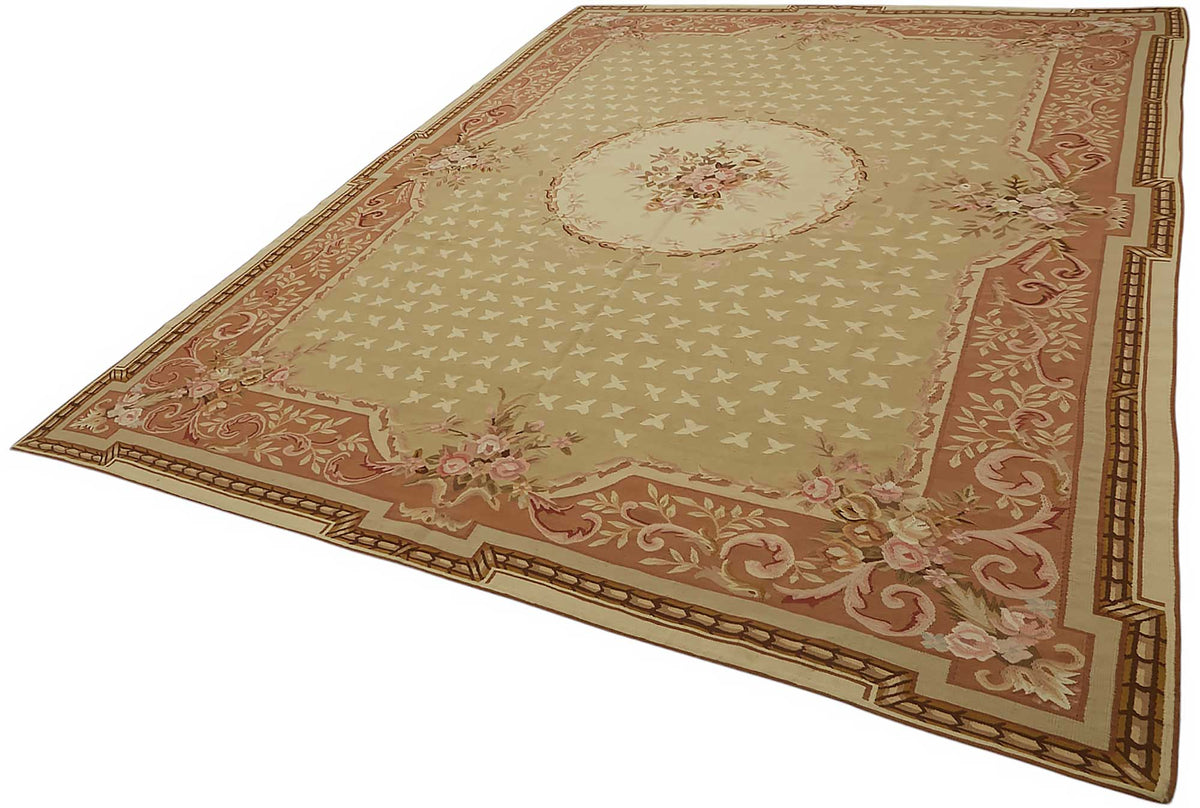 Sivemi Çiçek Desenli Bej Kahverengi Vintage Halı 272x348 cm 47428 – doku yakın çekim