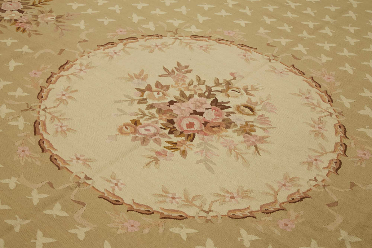 Sivemi Çiçek Desenli Bej Kahverengi Vintage Halı 272x348 cm 47428 – mekânda kullanım