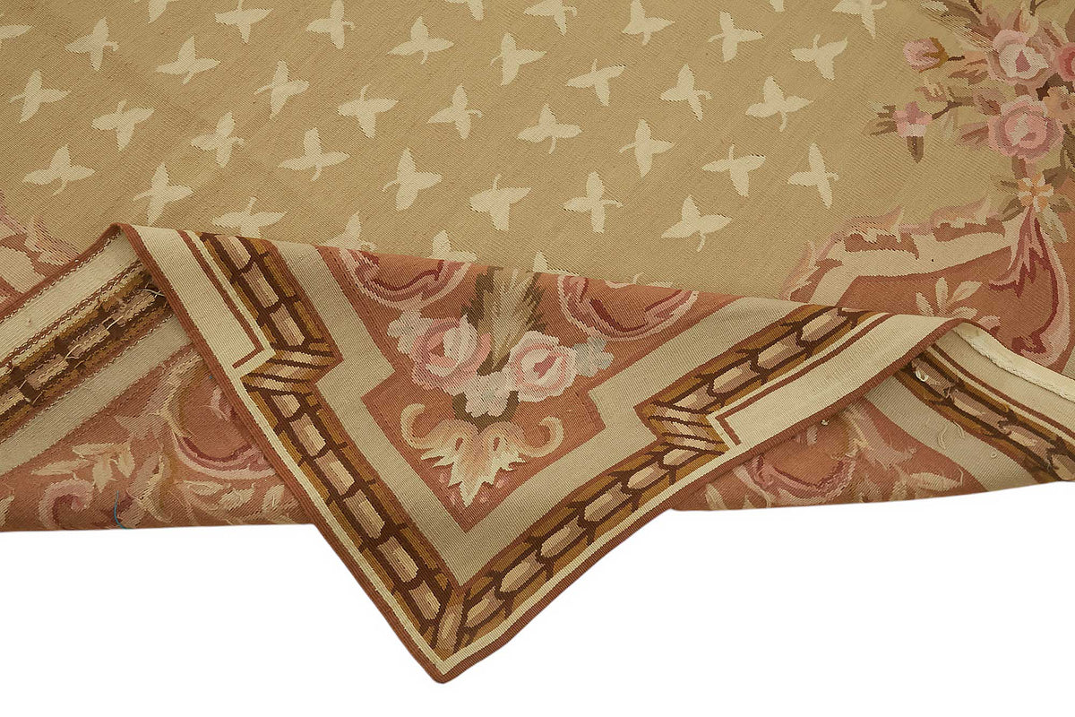 Sivemi Çiçek Desenli Bej Kahverengi Vintage Halı 272x348 cm 47428 – kenar detayı