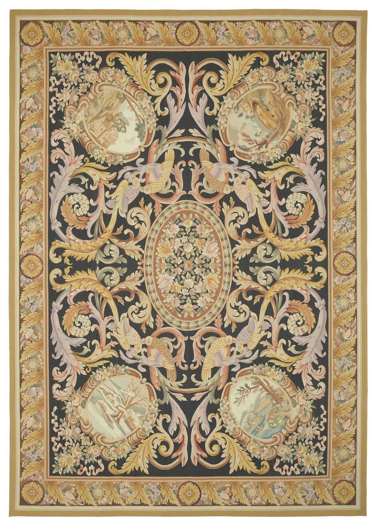 Sivemi Siyah Bej Kareli Desenli Klasik El Dokuma Halı 296x426 cm