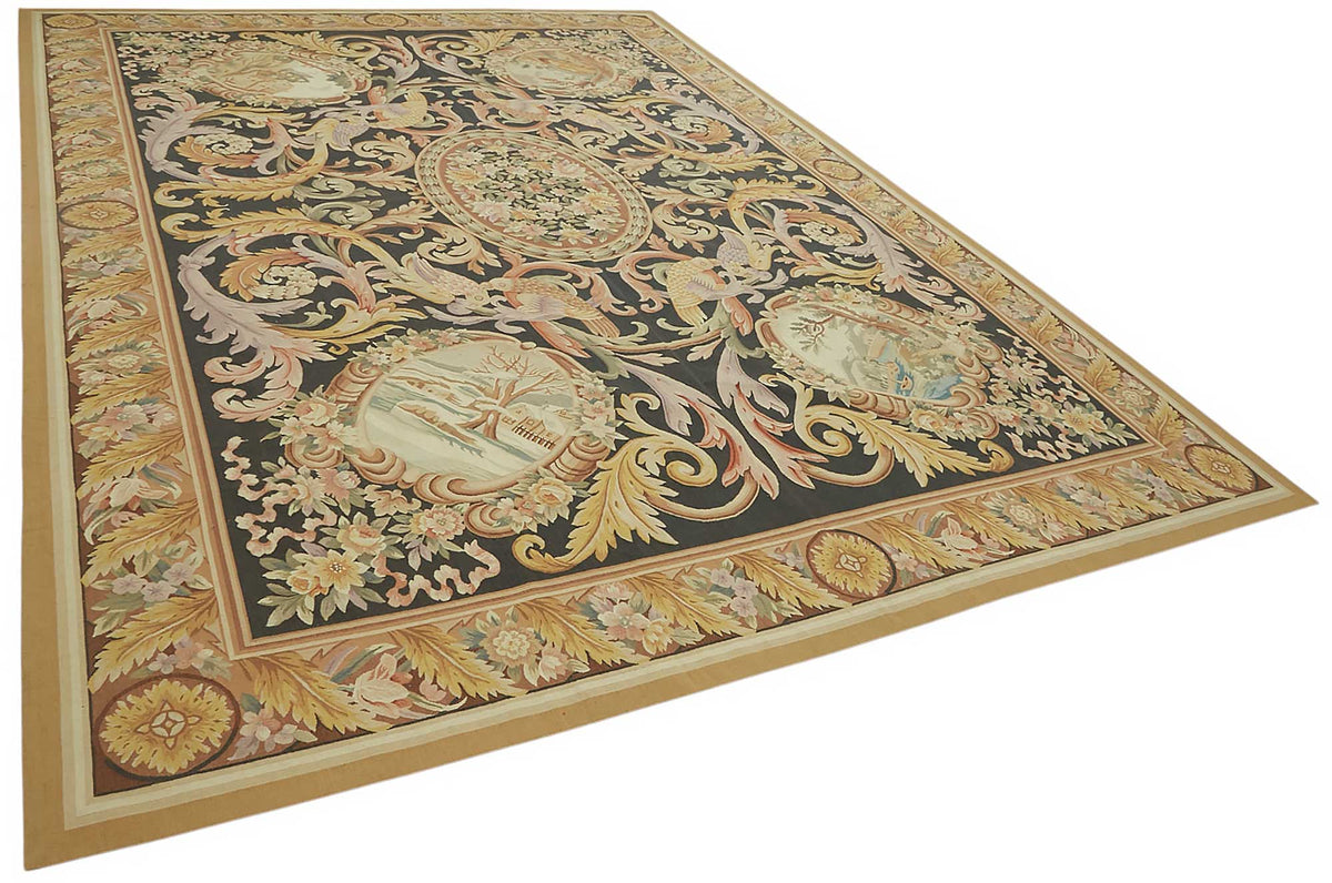 Sivemi Siyah Bej Kareli Desenli Klasik El Dokuma Halı 296x426 cm – genel görünüm
