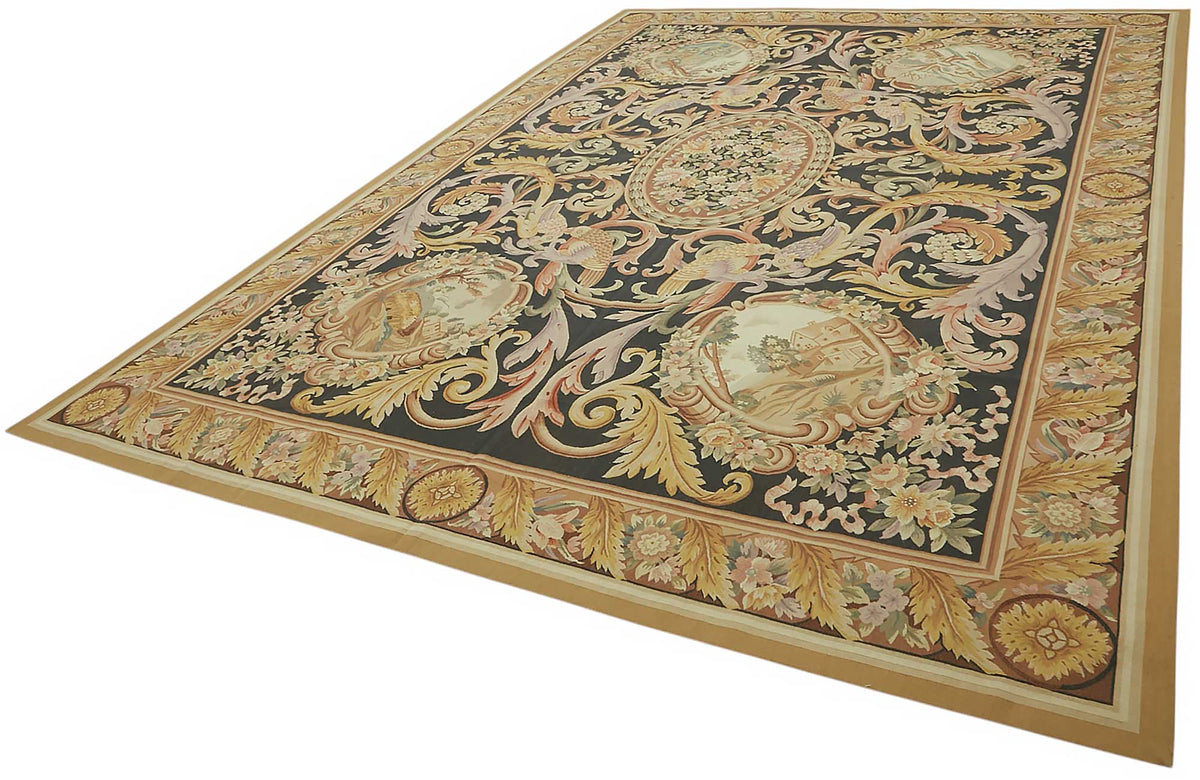 Sivemi Siyah Bej Kareli Desenli Klasik El Dokuma Halı 296x426 cm – doku yakın çekim