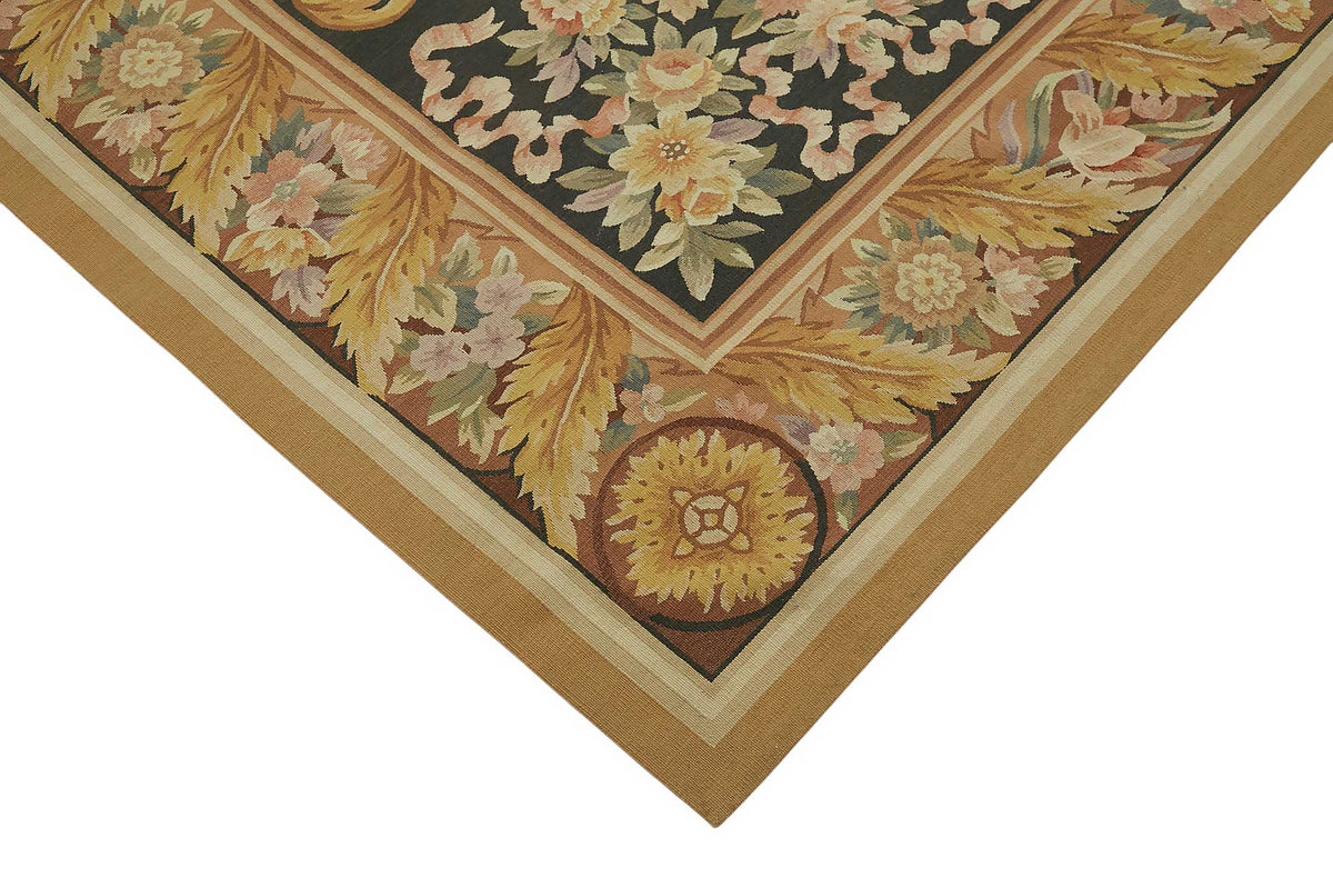 Sivemi Siyah Bej Kareli Desenli Klasik El Dokuma Halı 296x426 cm – detay görünümü