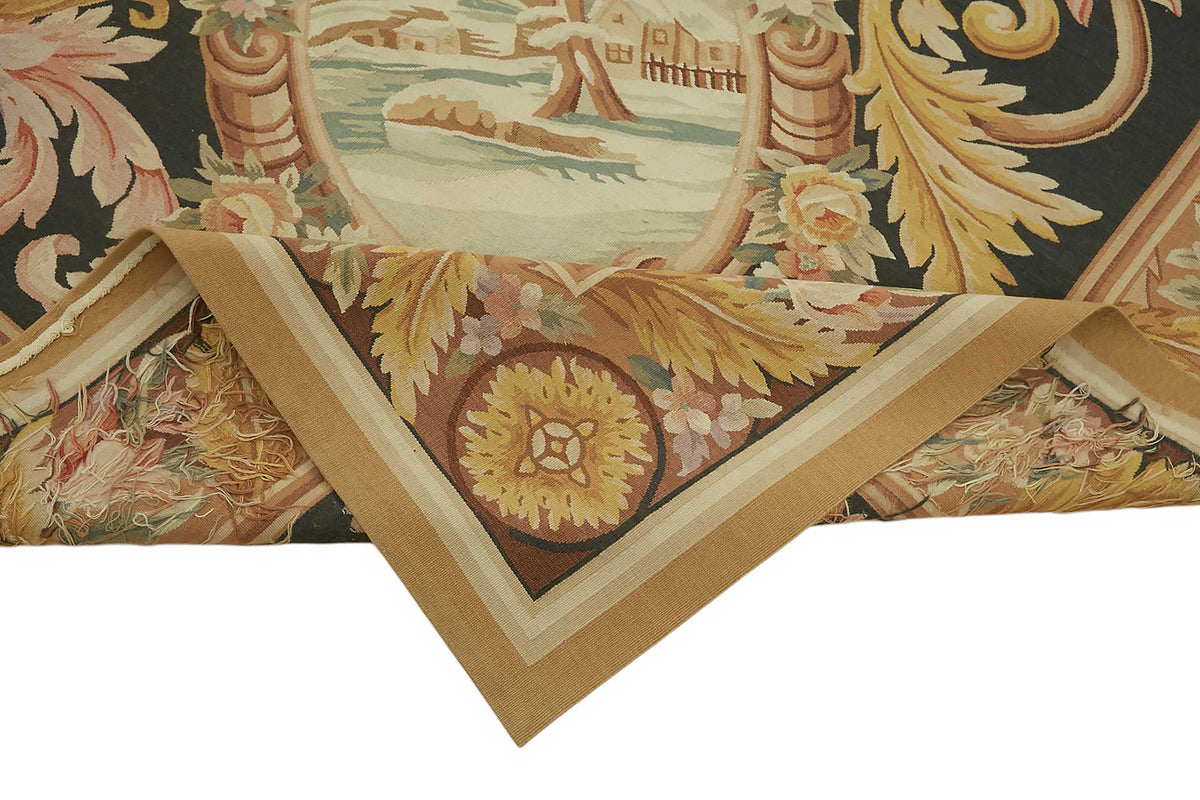 Sivemi Siyah Bej Kareli Desenli Klasik El Dokuma Halı 296x426 cm – kenar detayı