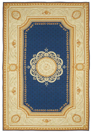 Sivemi Lacivert Bej Madalyon Desenli Pamuk Yün El Dokuma Halı 304x457 cm