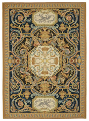 Sivemi Aubusson Lacivert Bej Kareli Desen El Dokuma Halı 304x431 cm