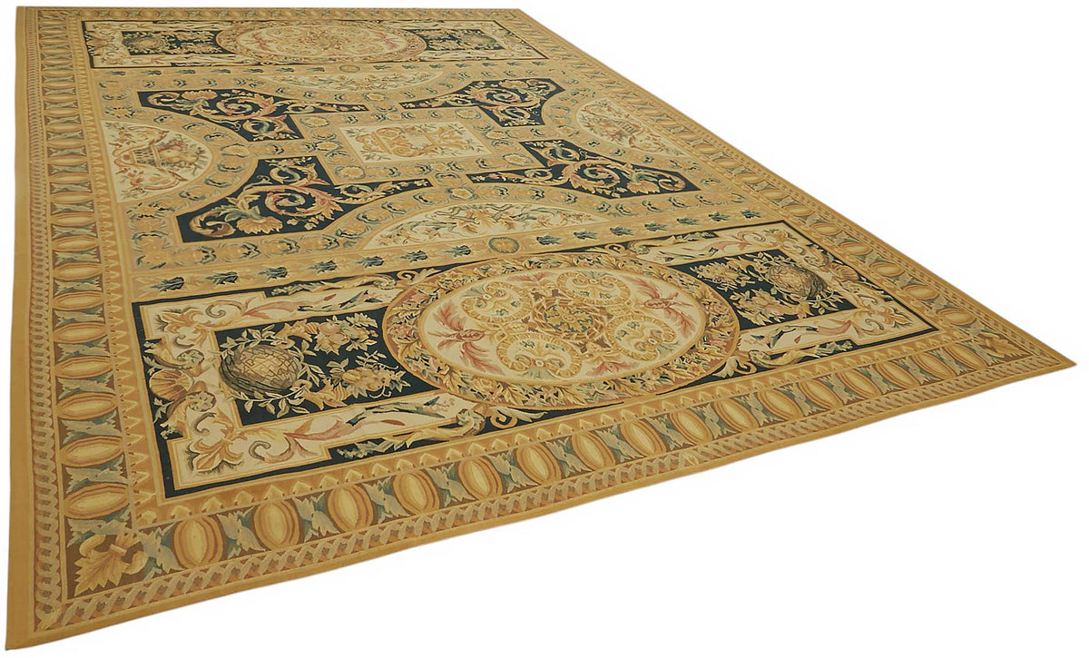 Sivemi Sarı Halı Klasik Geometrik Desenli Aubusson 304x436 cm 47433 – genel görünüm