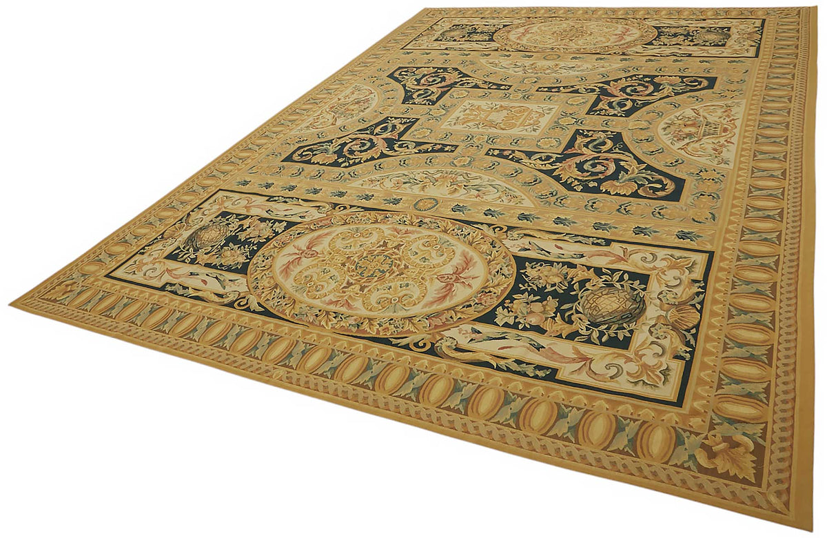 Sivemi Sarı Halı Klasik Geometrik Desenli Aubusson 304x436 cm 47433 – doku yakın çekim