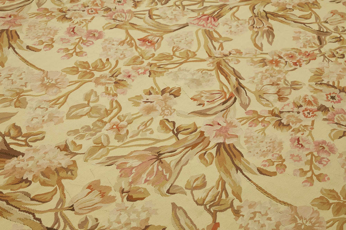 Sivemi Bej ve Kahverengi Çiçekli Yün El Dokuma Halı 262x377 cm – mekânda kullanım