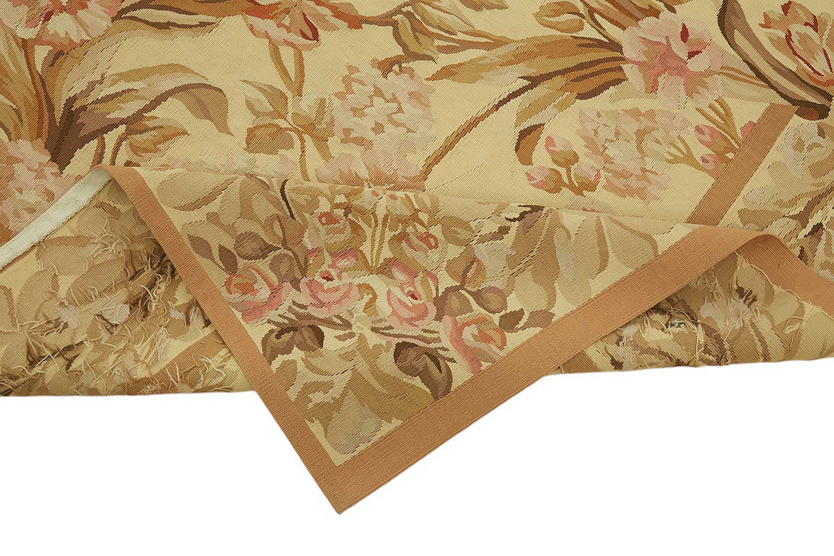 Sivemi Bej ve Kahverengi Çiçekli Yün El Dokuma Halı 262x377 cm – kenar detayı