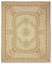 Sivemi Düz Pembe Halı Görünümlü Bej Madalyonlu Vintage Halı 308x397 cm