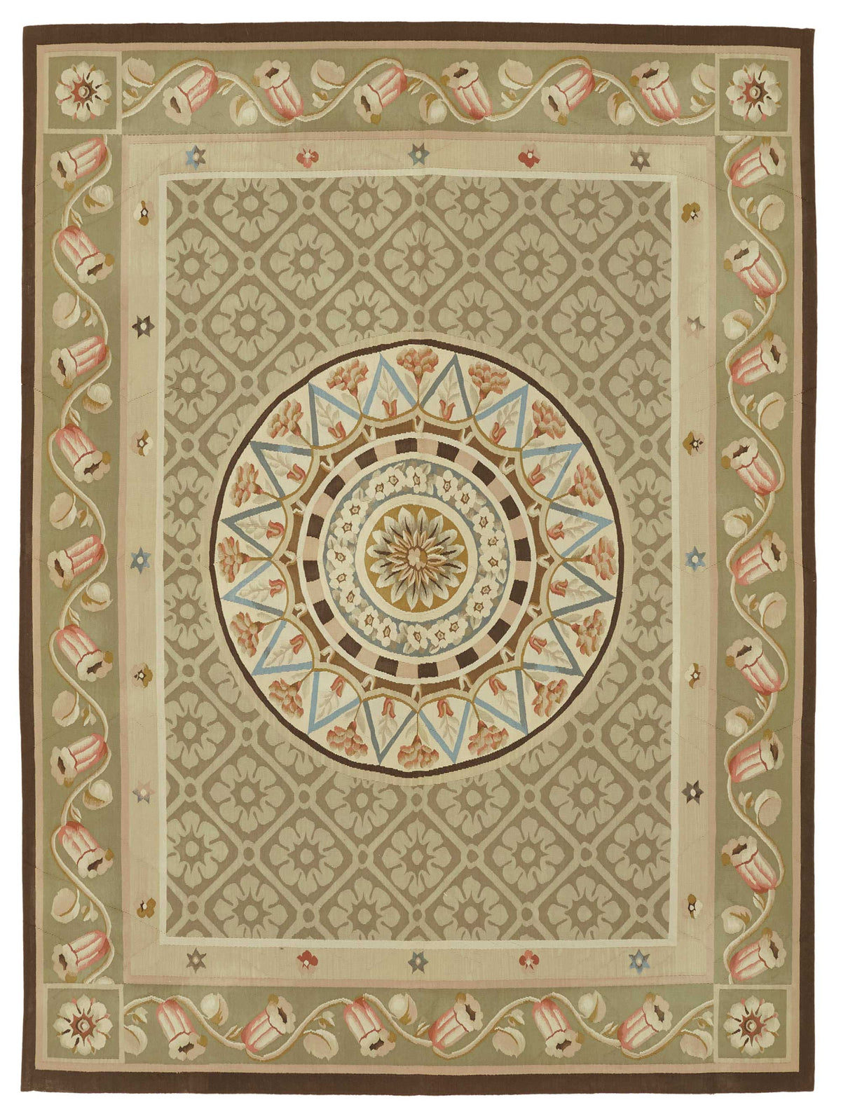 Sivemi Düz Dokuma Bej ve Kahverengi Madalyon Desenli Halı 206x279 cm