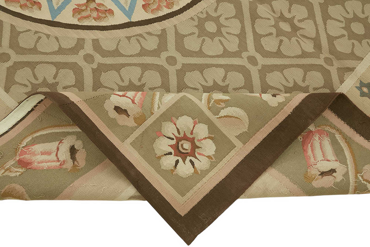 Sivemi Düz Dokuma Bej ve Kahverengi Madalyon Desenli Halı 206x279 cm – kenar detayı