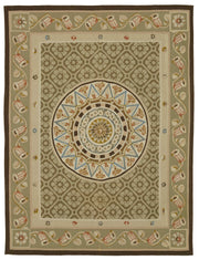 Sivemi Madalyon Desenli Kahverengi ve Bej El Dokuma Halı 207x273 cm