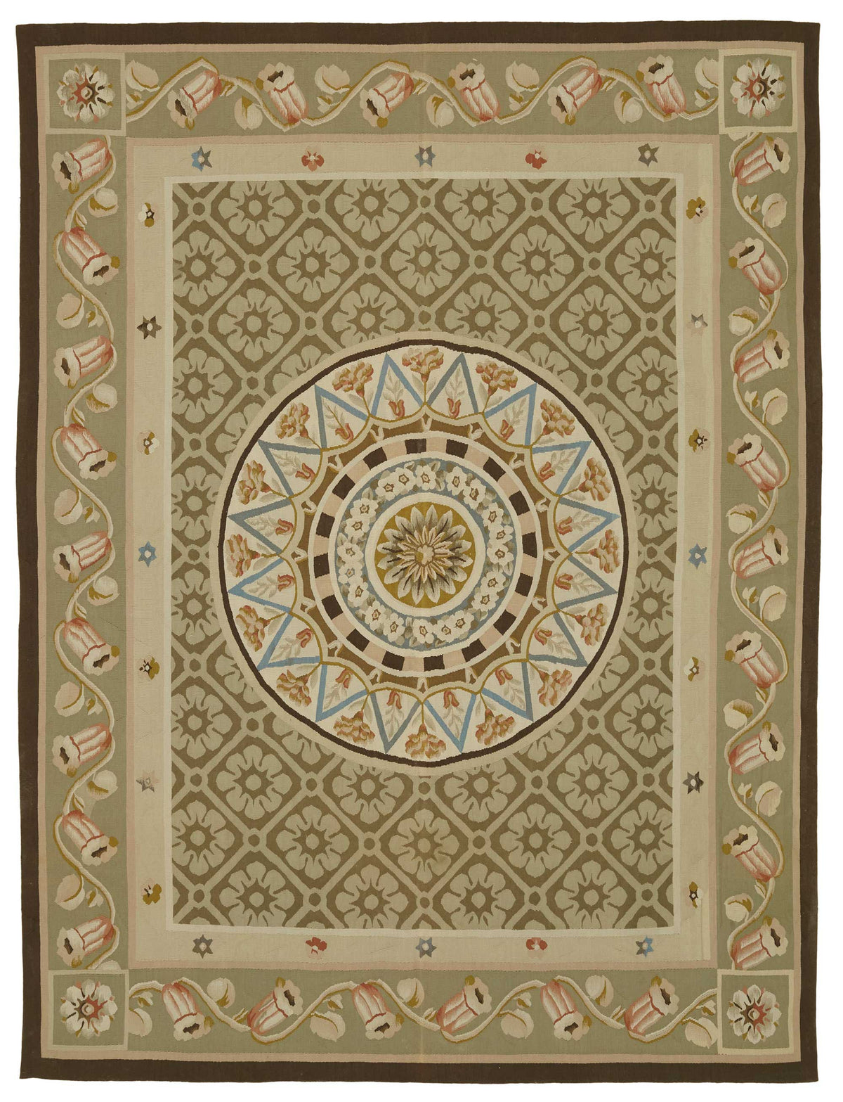 Sivemi Madalyon Desenli Kahverengi ve Bej El Dokuma Halı 207x273 cm